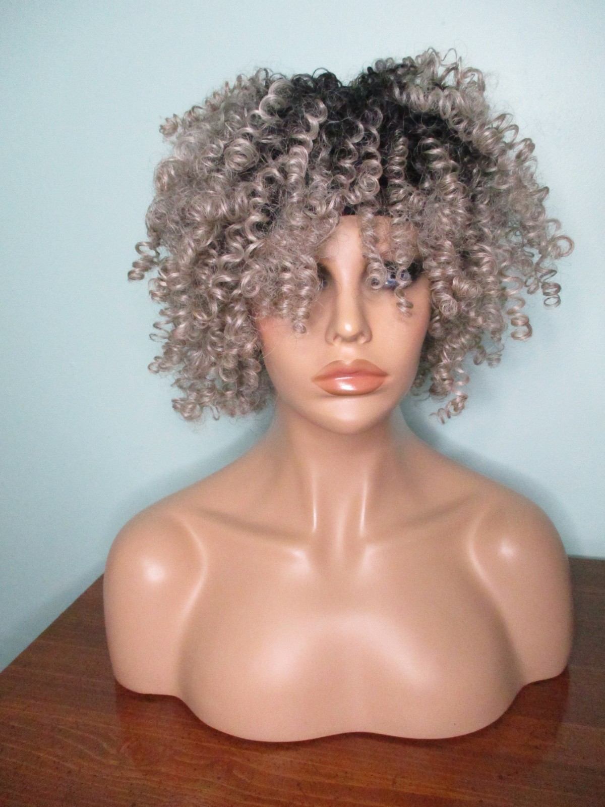 4″ – 10″ gray with black roots KINKY spiral curl HEADBAND WIG by BOBBI BOSS