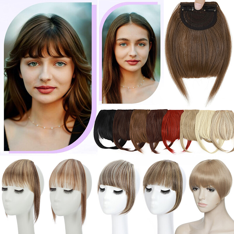 Clip in on Thin Neat Bangs As Human Hair Side Front Fringe Extensions Hairpiece