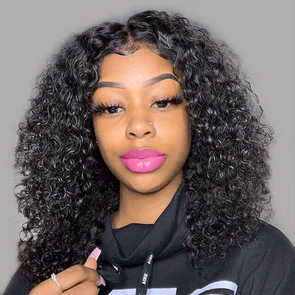 Curly Bob Wig Human Hair 13×4 HD Transparent Lace Front Wig Curly Human Hair Wig