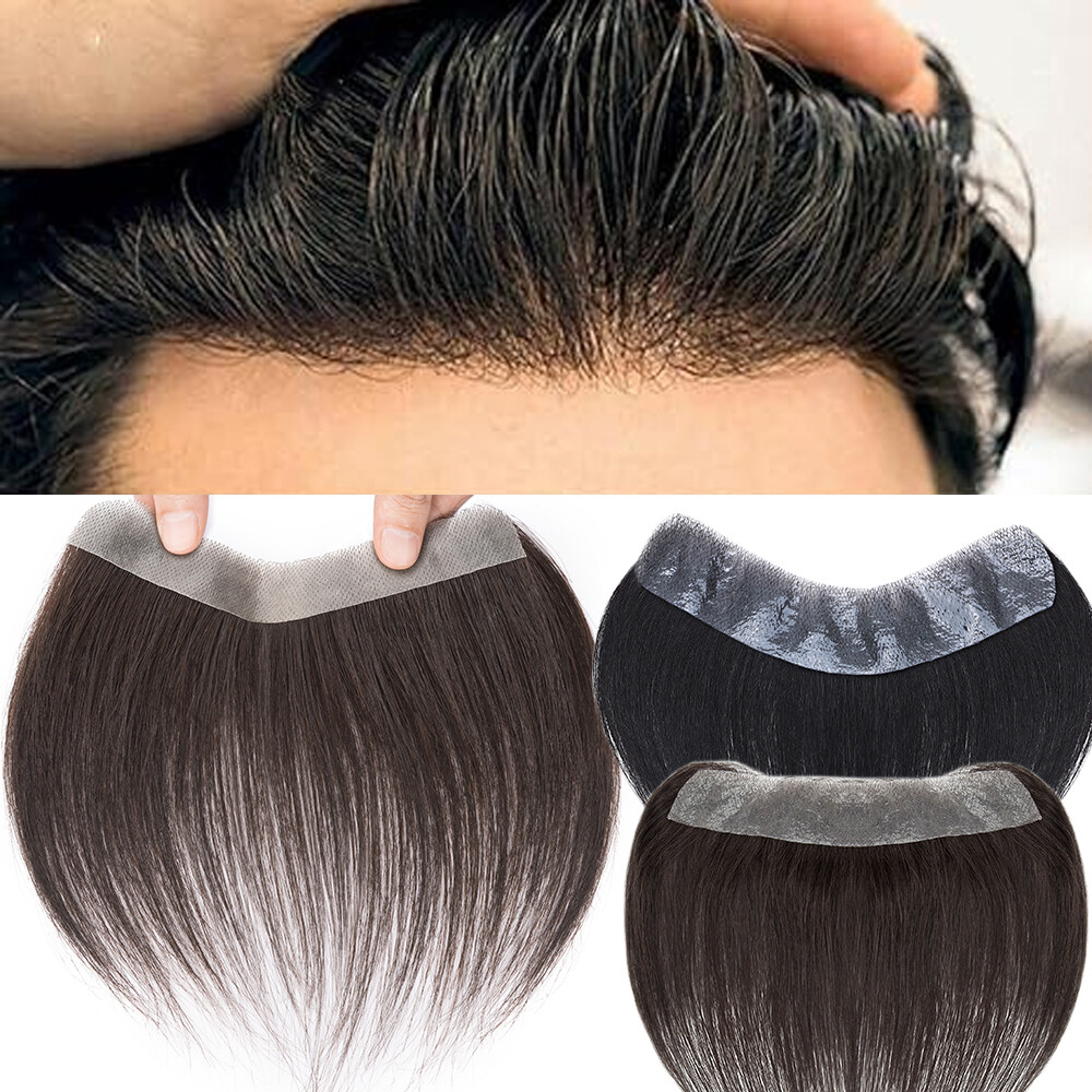 Frontal Hairpiece Mens Remy Hair Extensions Hairline Topper Toupee PU Thin Skin