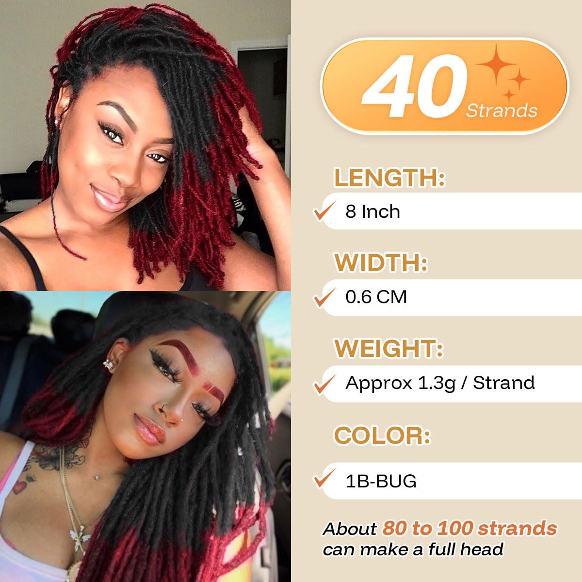 Sangtok 8 Inch 40 Strands Loc Extensions Human Hair Real 0.6Cm Width Human Hair