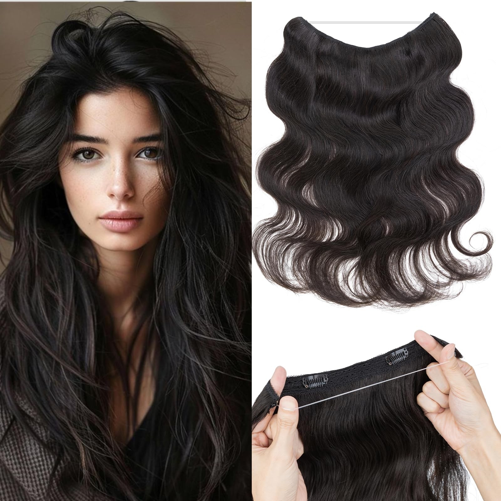 Rich Choices 100 Real Human Halo Hair Extensions Wave Remy Invisible Wire In
