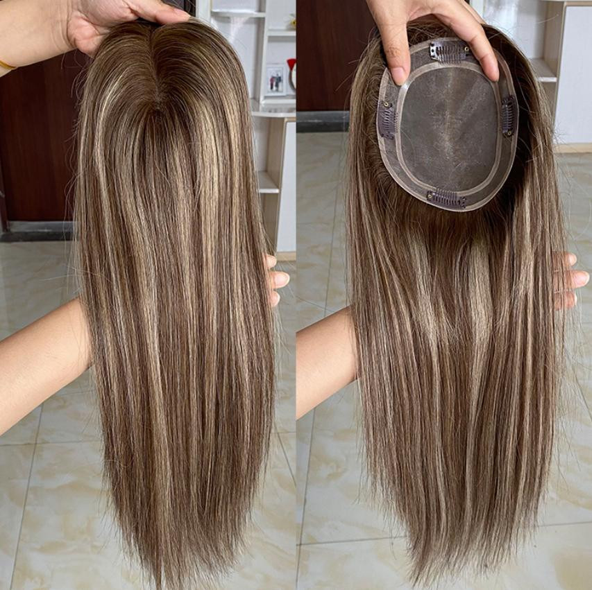 14″ 16″ 18″ Mono Base Rooted Blonde European Virgin Human Hair Toppers 5×6″
