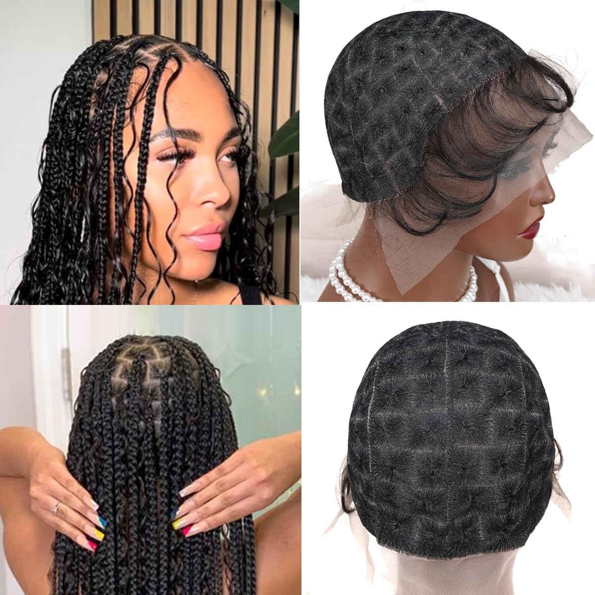 Full Double Lace Embroidery Braided Wig Cap For Crochet Hair DIY 1pc