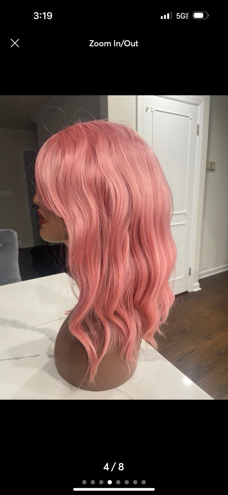 Pink Wavy Synthetic Wig Middle-Part Classic Cap Adjustable Straps for Women