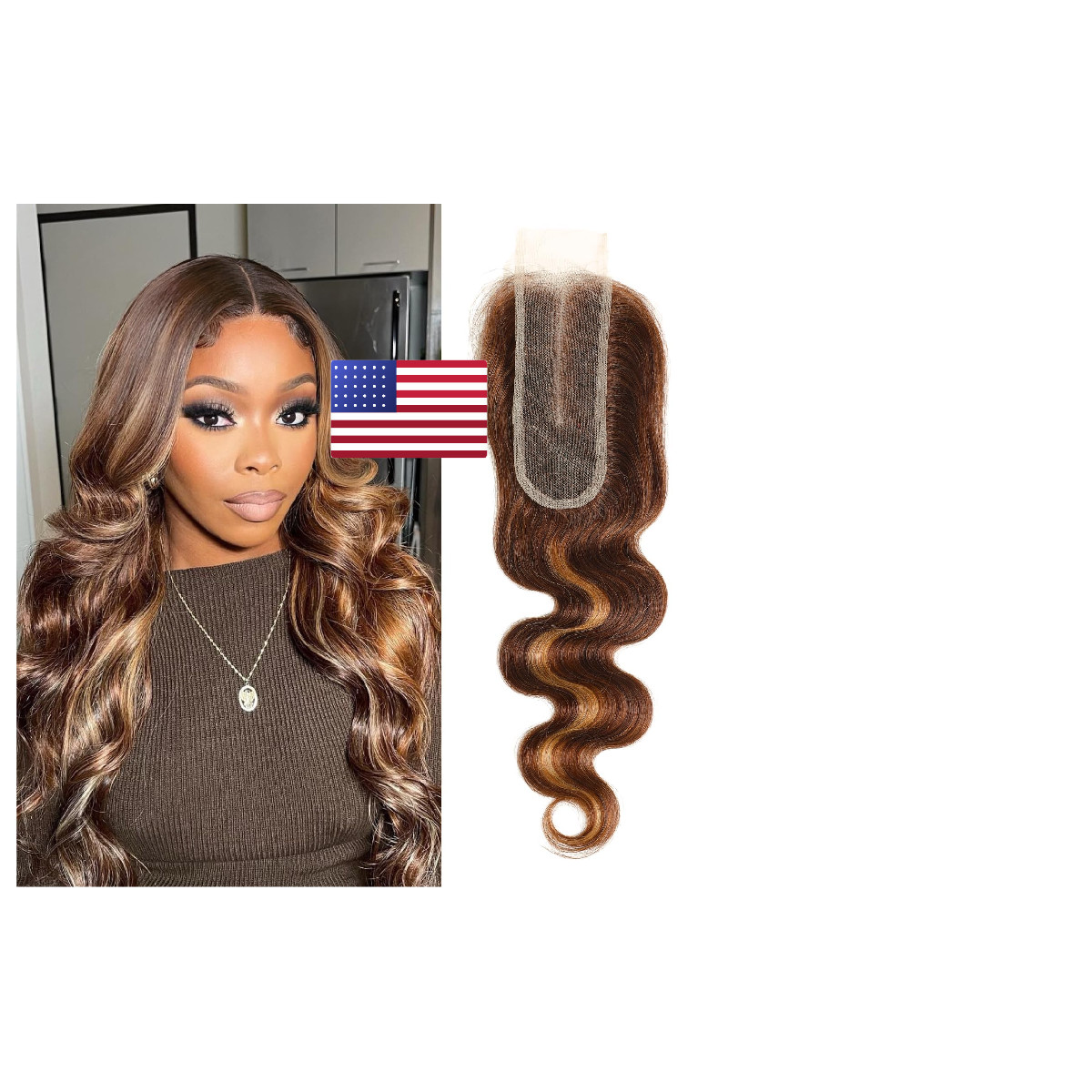 Alher Long Deep Part 2X6 Closure Body Wave Honey Blonde Highlight 18 Inch Ombre
