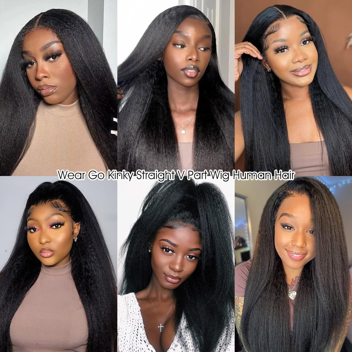 24 Inch Kinky Straight V Part Wig – 180% Density Clip-In Human Hair, No Glue, No