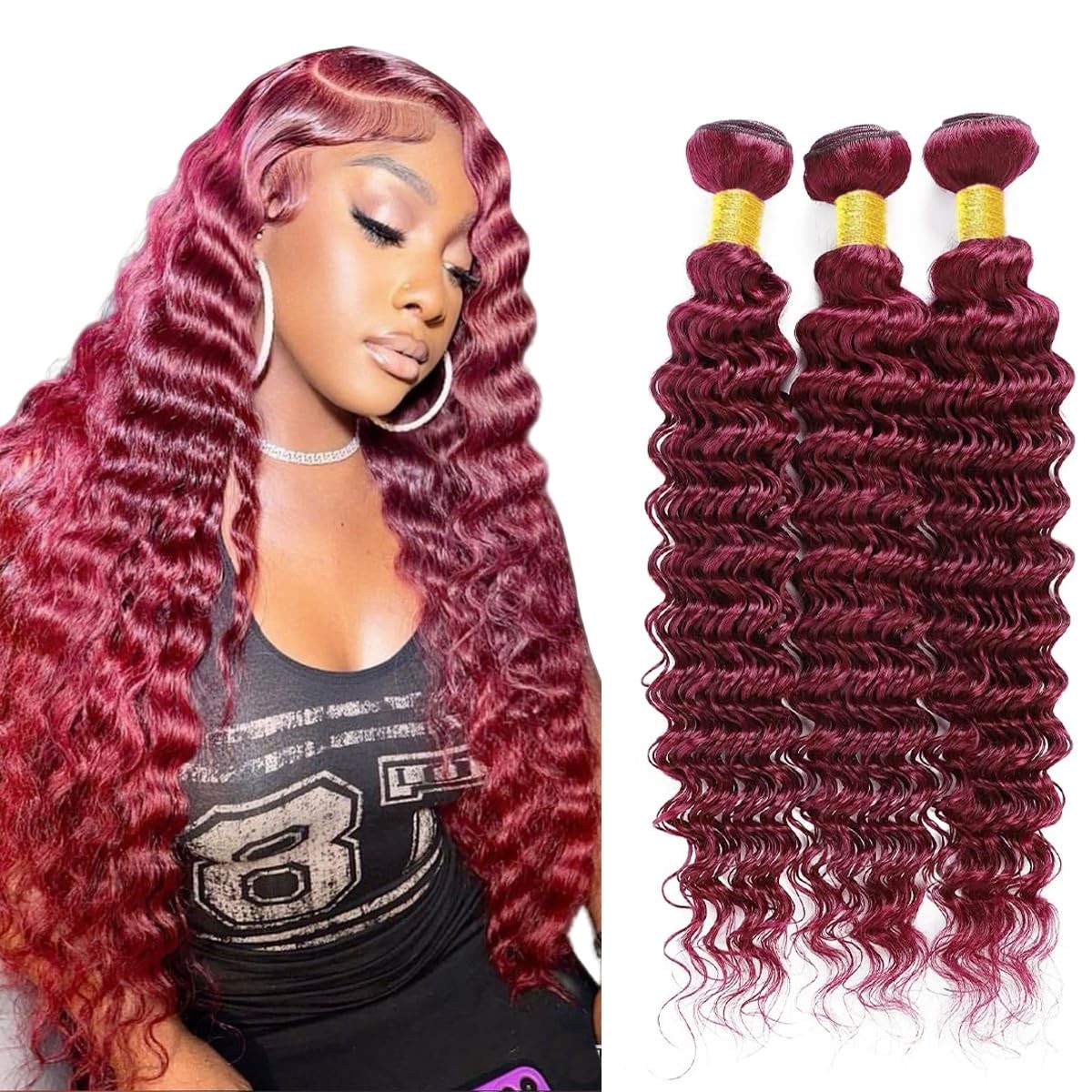 Aikebi Deep Wave 99J Human Hair Bundles 28 28 28 Inch Human Hair Bundles