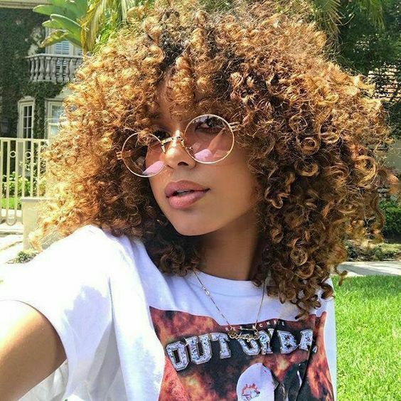 Women Short Blonde Afro Kinky Curly Wig Brown Mixd Blonde Wig Synthetic Hair Wig