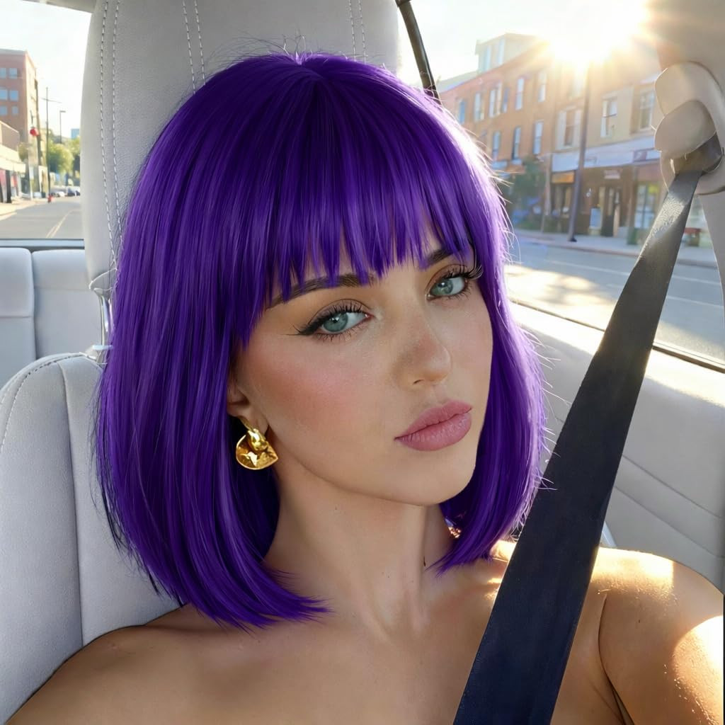 Light Pink Bob Wigs with Bangs (Can Be Trimmed) Straight Short Wigs for Women Sy