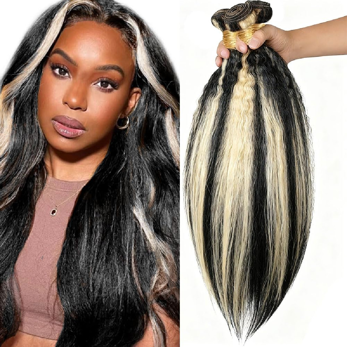 Younghann Color P1B/613 Blonde Kinky Straight Bundles Brazilian Unprocessed