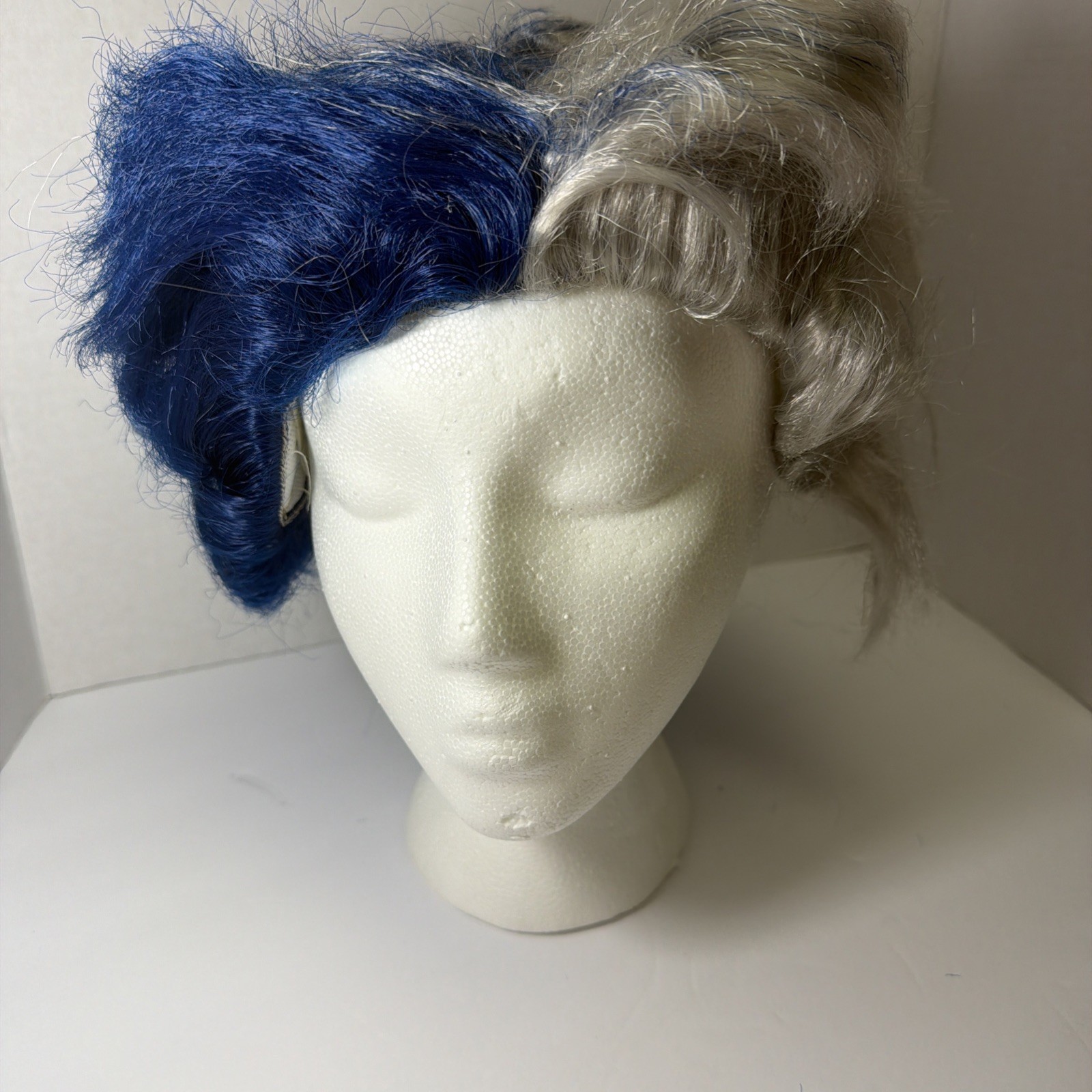 Blue & Silver 2-Tone Sports Fan Wig Team Spirit Unisex Crazy Hair Adult Size