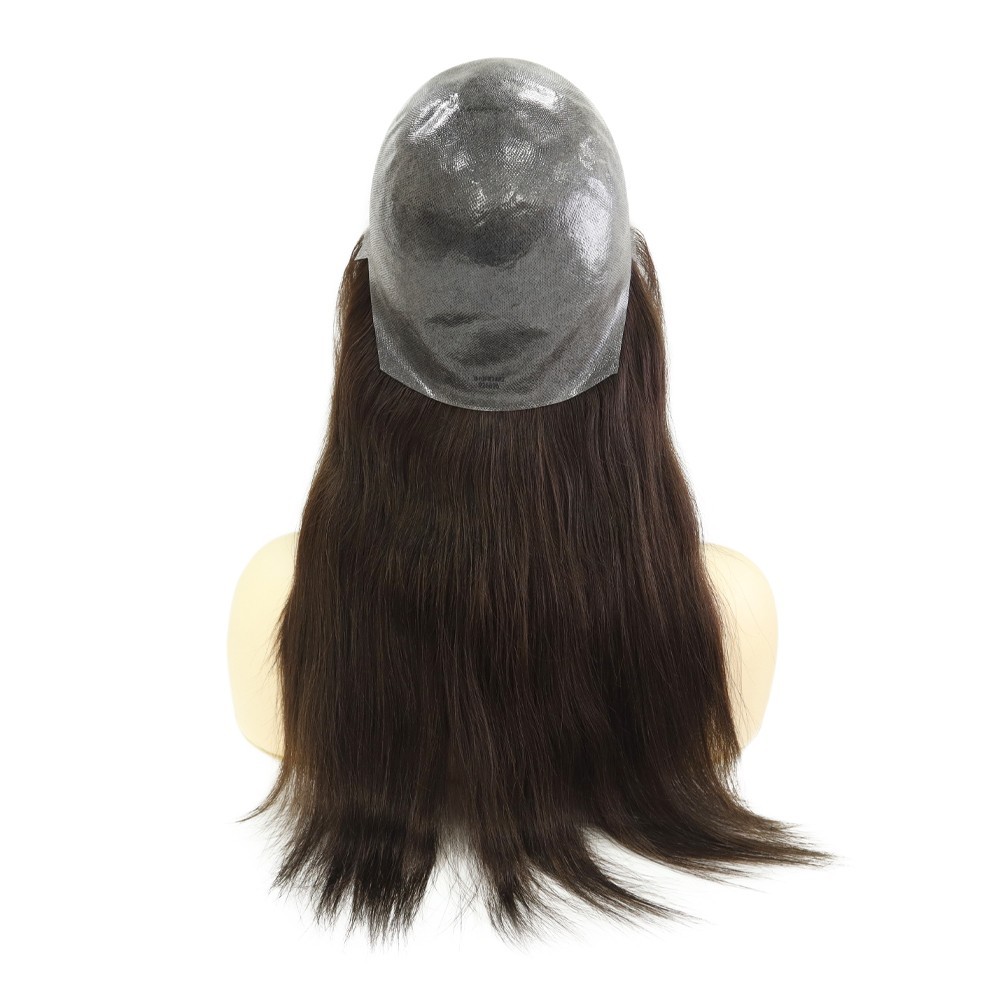 Women Wigs Human Hair Full Head Wigs All Poly Skin Medium Size Dark Brown 14”#2