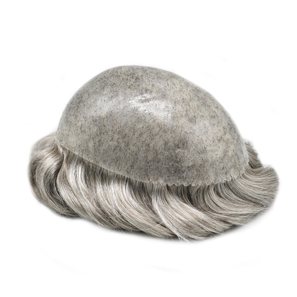 Full Poly Skin Mens Toupee Injected PU Human Hair System Replacement Wig for Men