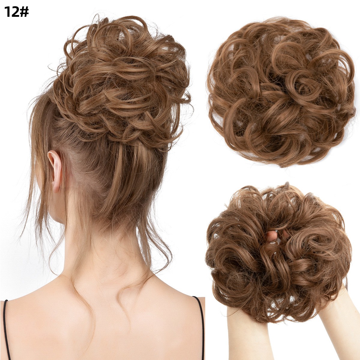 2PCs Small Messy Bun Hair Pieces Women Synthetic Curly Mini Scrunchies Hairpiece