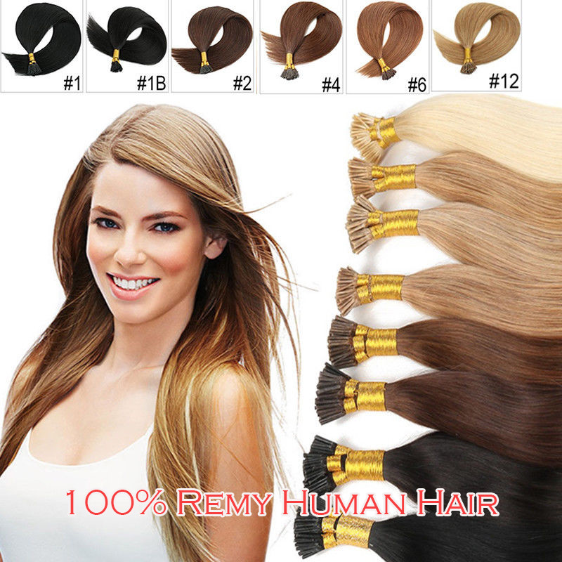 200Strands Stick I Tip Human Remy Hair Extensions Micro Ring Beads Pre Bonded US