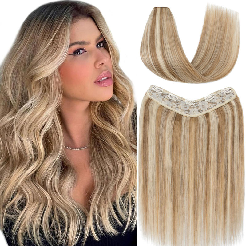 U Part One Piece THICK Clip In Human Hair Extensions V-Shape Full Head Weft 100G