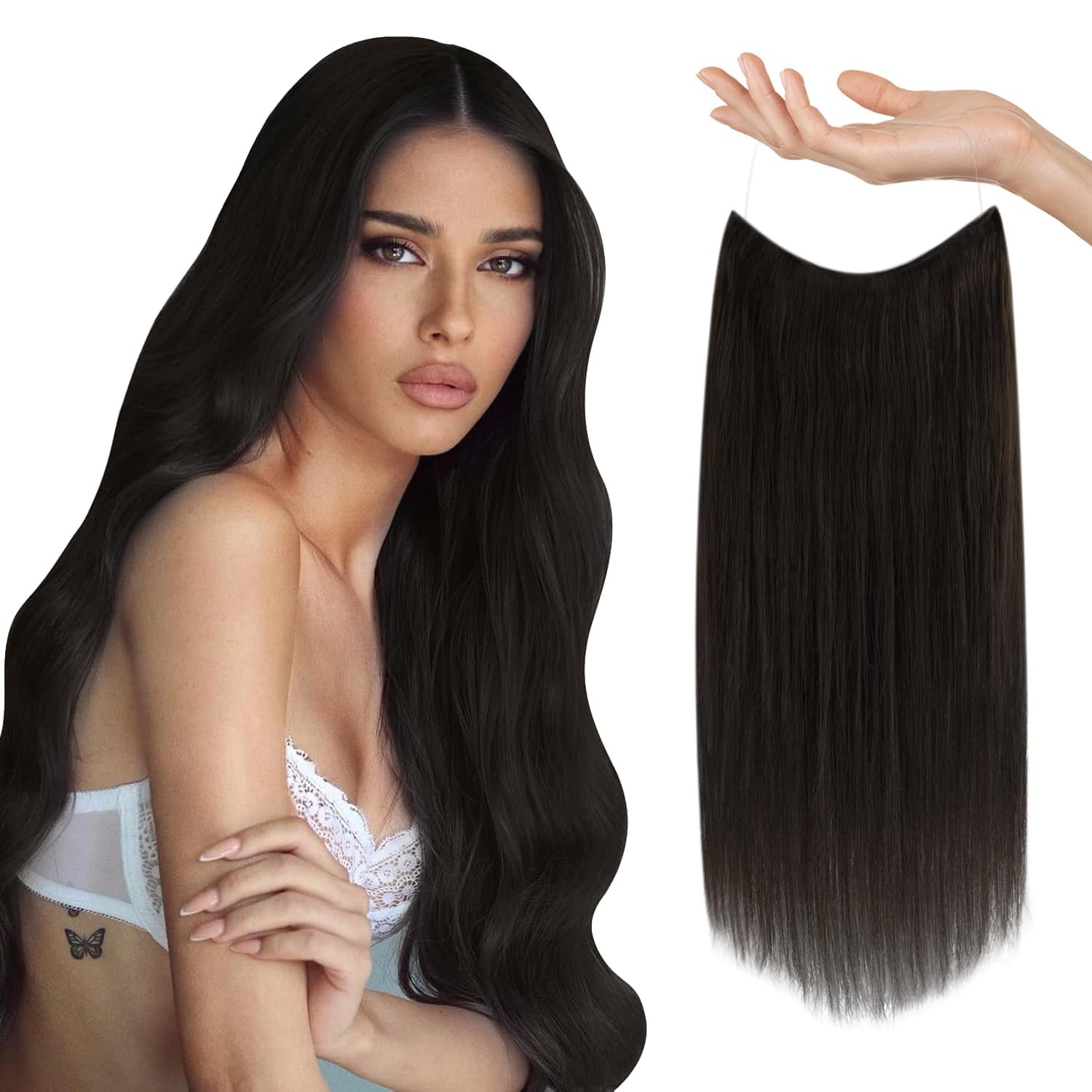12-26inch 100G Handmade Human Hair Invisible Wire good Handband Hair Extensions