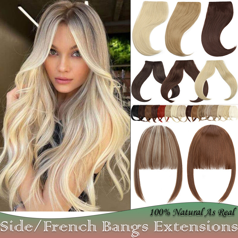 Natural Thick Fringe Bangs Clip in Forehead Hair Extensions Piece French Side US
