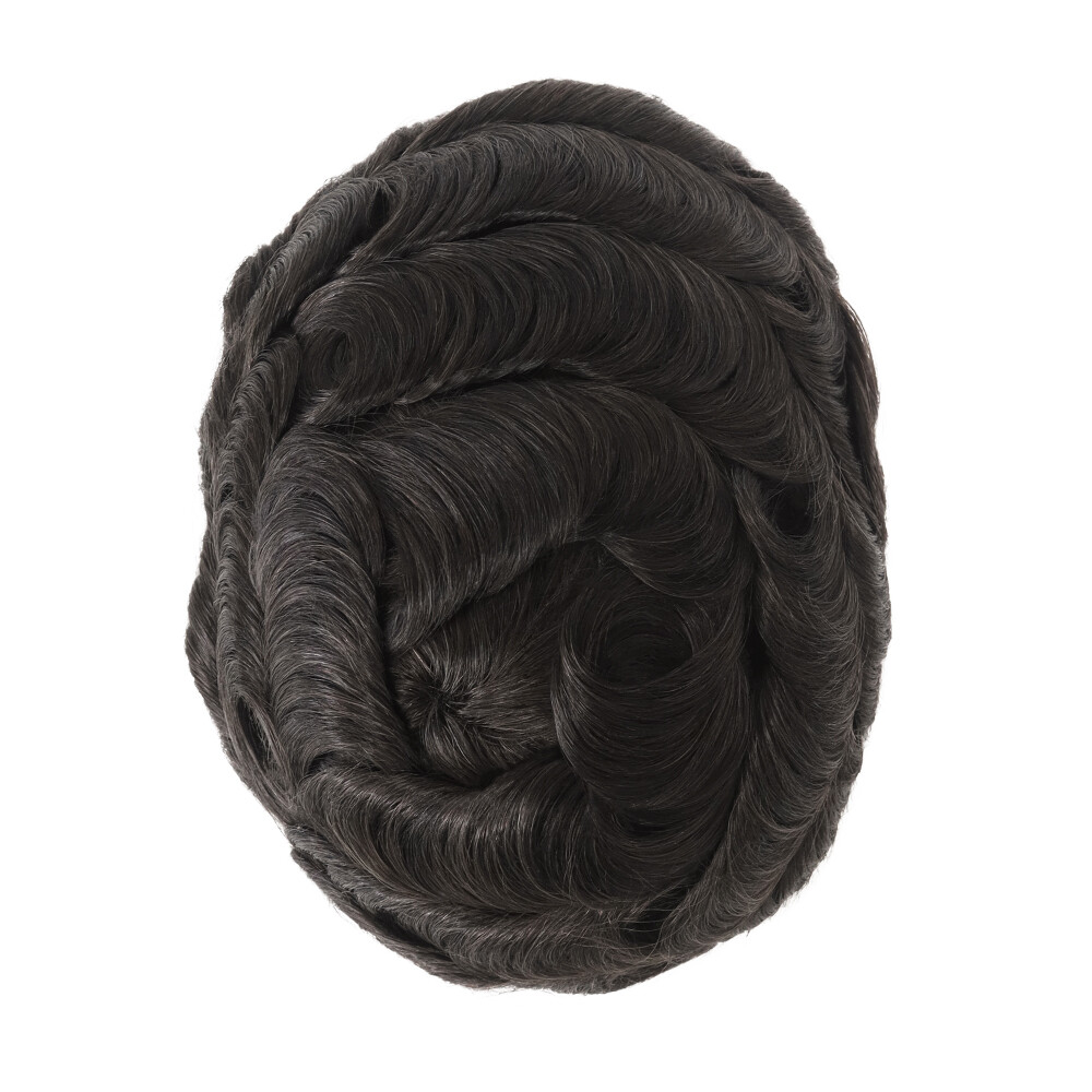 Mens Toupee Fine Mono Human Hair Replacement System Poly Skin Gent Hairpieces