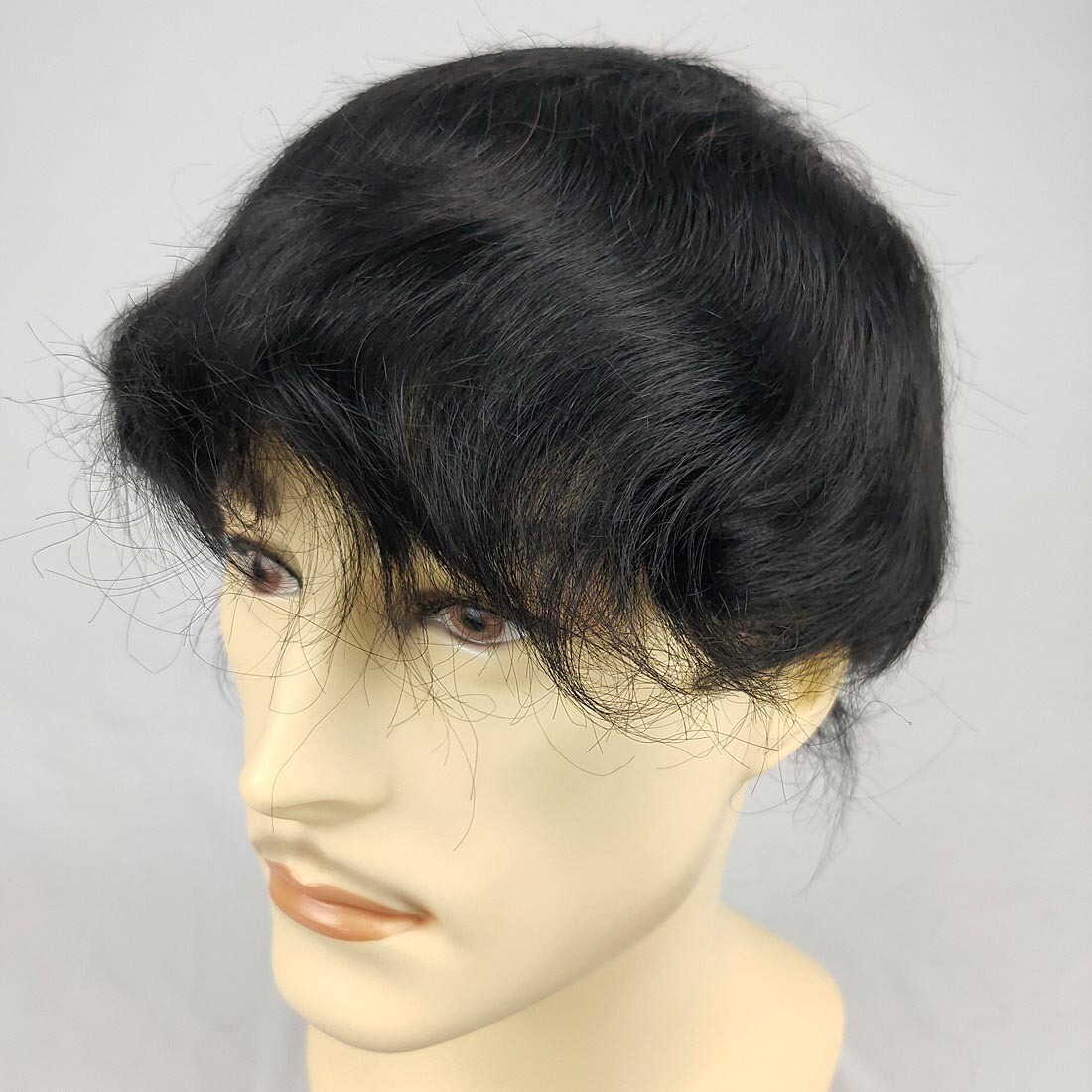 7X9 6″ Fine Mono+PU Base 100% Human Hair Men Toupee Hair Replacement System