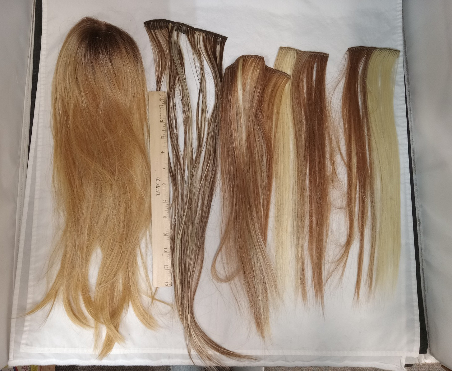 Lot of 9 Brown And Blonde Highlight Clip In Comb Hair Extensions Set