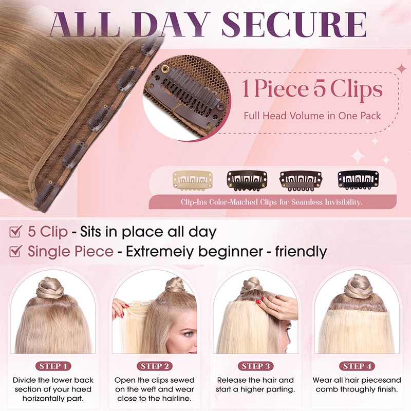 CLEARANCE One Piece 100% Real Remy Human Hair Extension Clip in V-shape Balayage