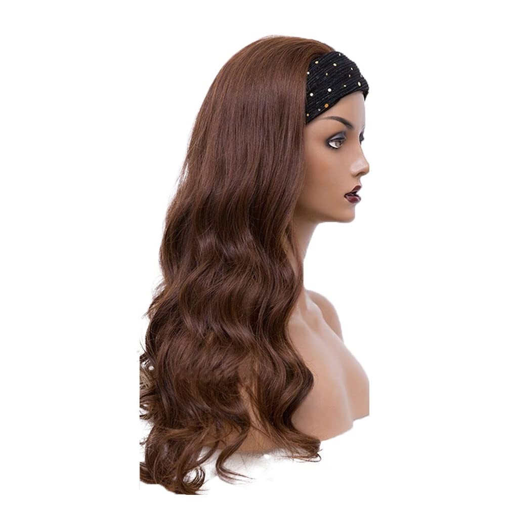Yiweyowe 30 Inch 4 Chocolate Brown Headband Wig Human Hair 150 Density Grade 8A