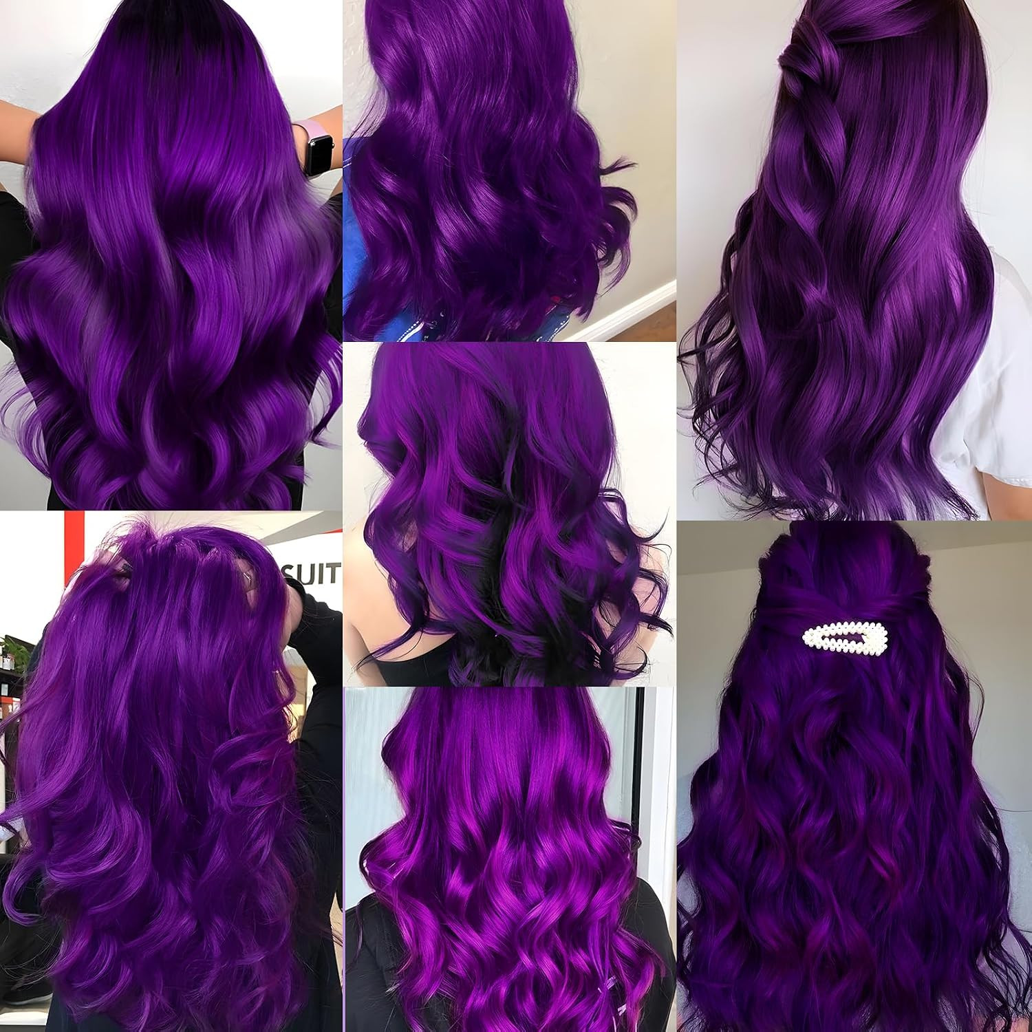 10 PCS Purple Hair Extensions, Curly Wavy Synthetic Hairpieces Clip in Rainbow N