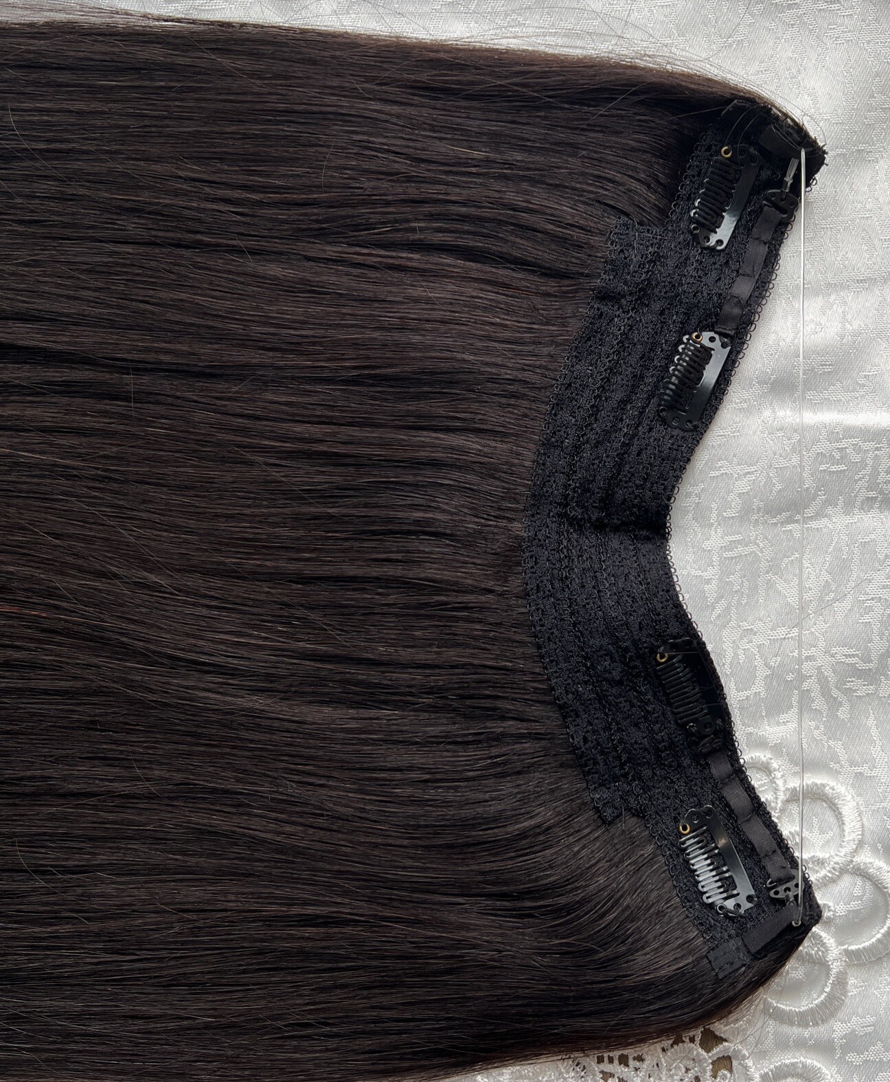 Flip in Human Hair Extensions Invisible Wire 4 clips 18” Natural Black Straight