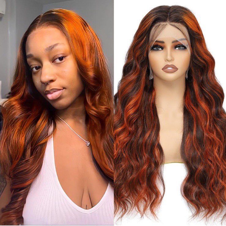 Ginger Brown BodyWave 13×4 Lace Front Human Hair Wig Woman And Baby Hair 26”
