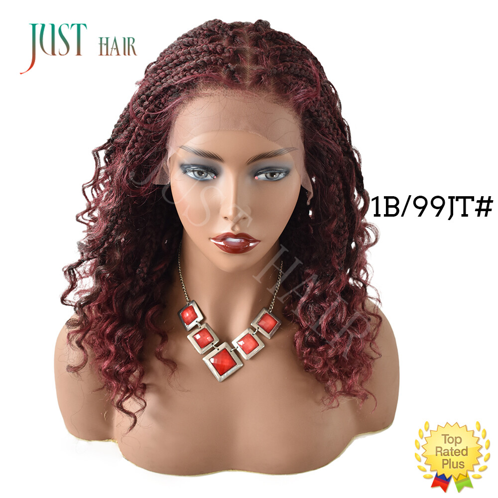 Curly Ends Box Braided Lace Front Wigs for Women Baby Hair Kanekalon Synthetic