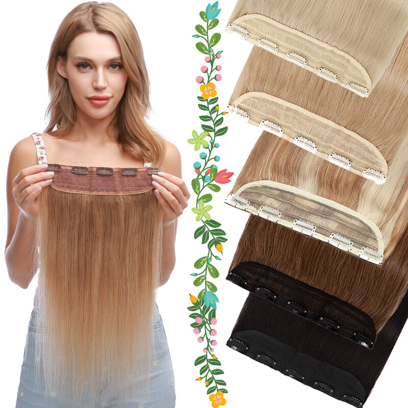 Thick 100% Real Remy Human Hair Extensions Clip In One Piece Half Head 8”-24”