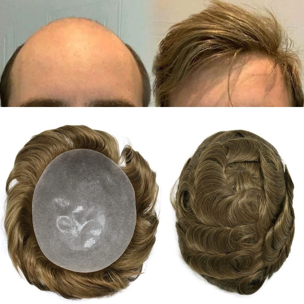 Mens Toupee HumanHairSystem AllTransparent Skin Replacement Durable PuHairpiece