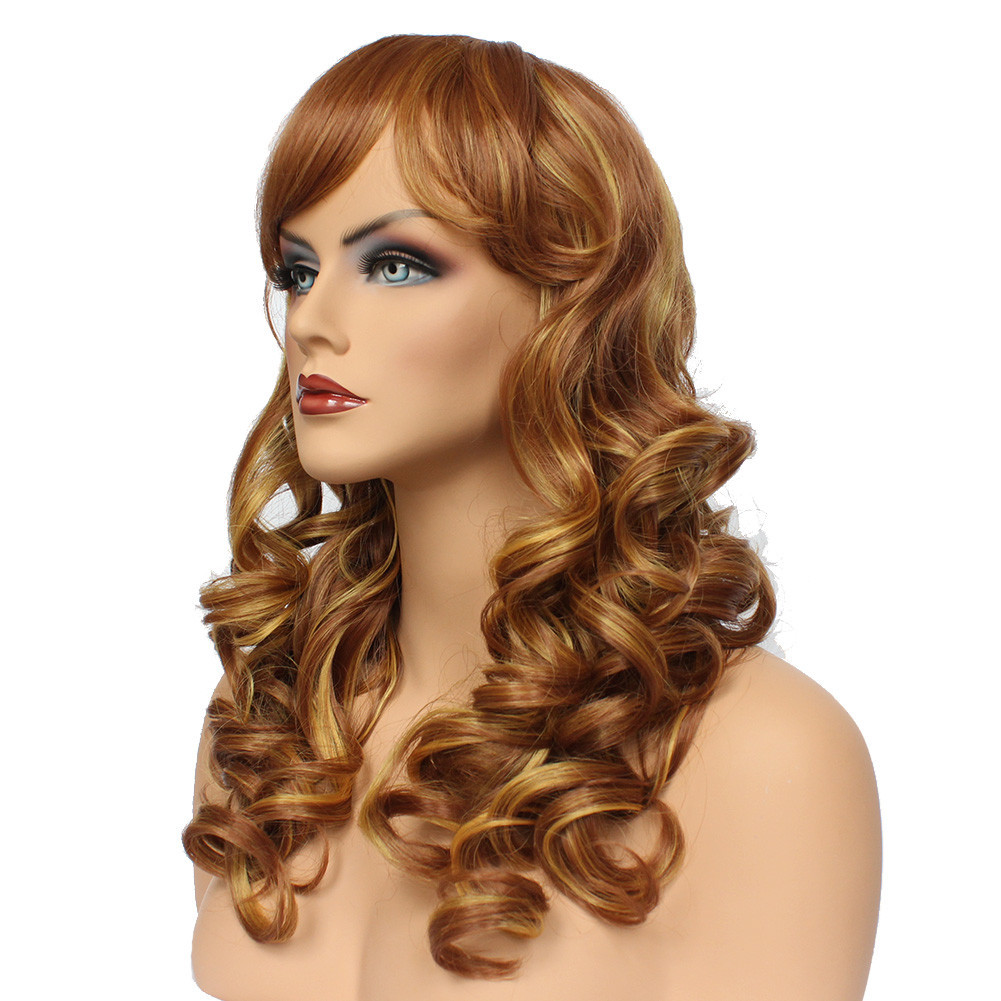 Classic Cap women Synthetic curly wavy Long Copper Shimmer wig HengFeng E12