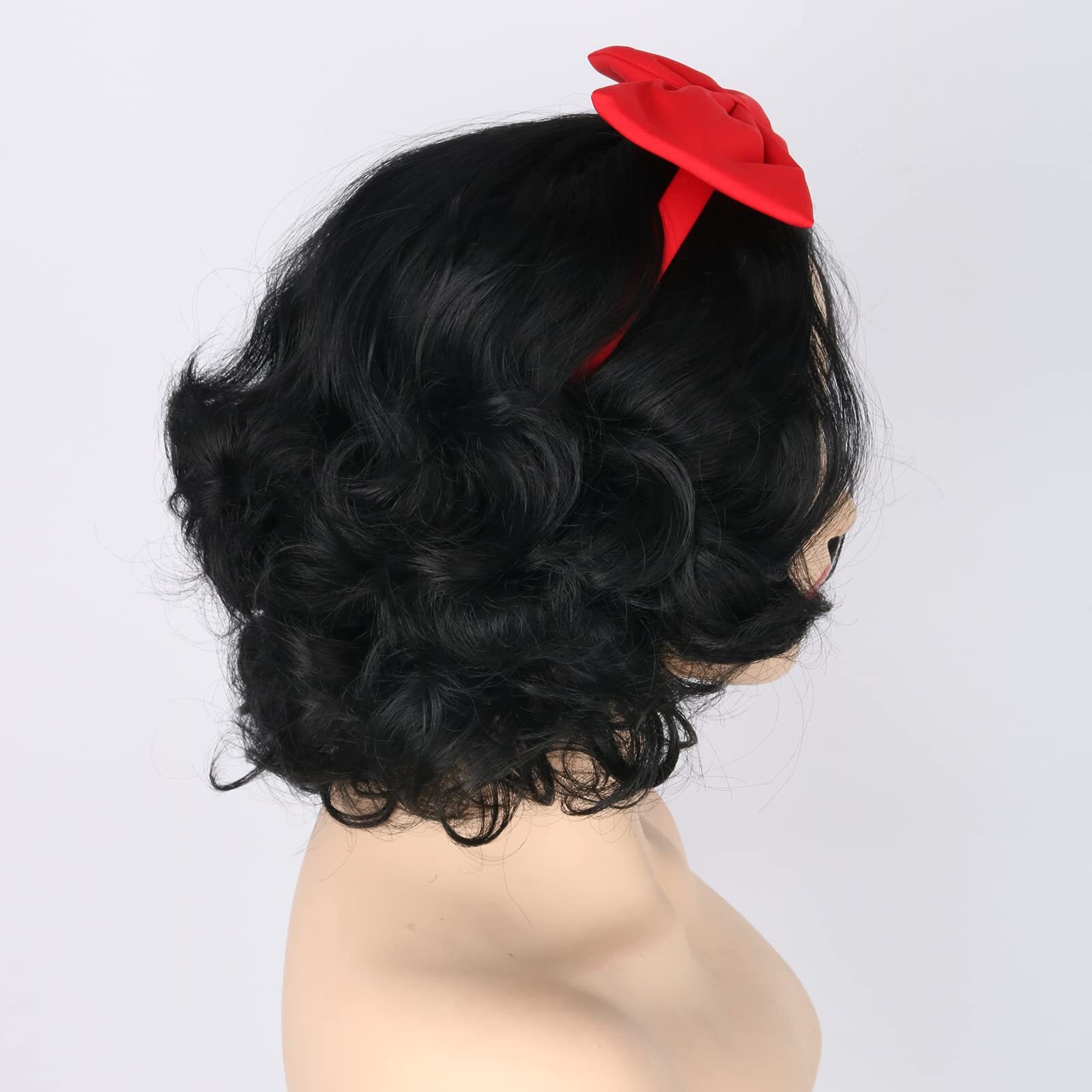 Womens Wig Black Short Curly Cosplay Wigs with Bow Headband Halloween Costume…