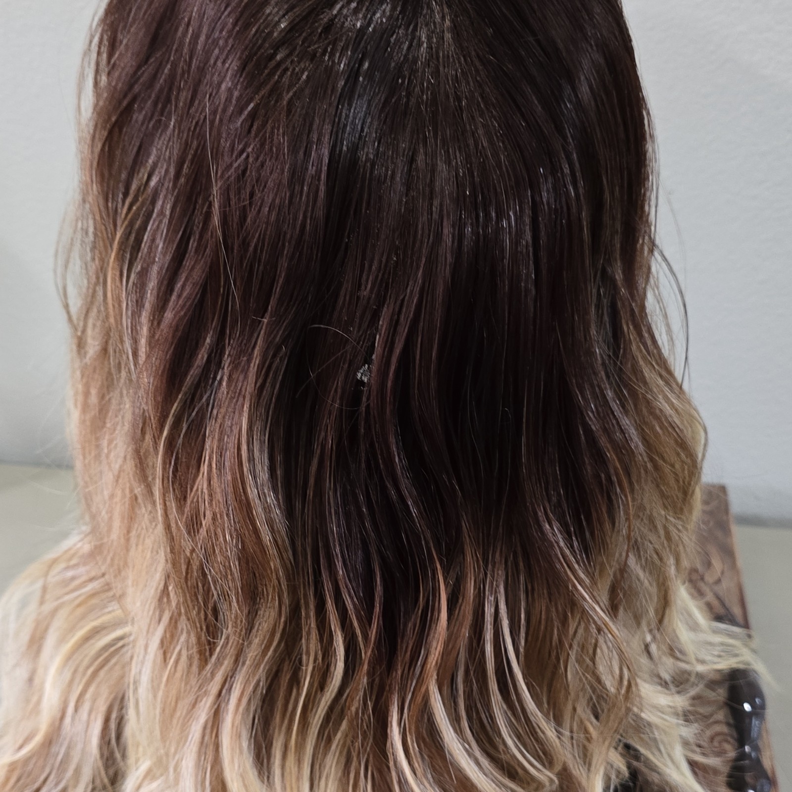 Ombré Brown Blond Wavy Wig Classic Cap Free-Part Adjustable Strap Medium 21-30in