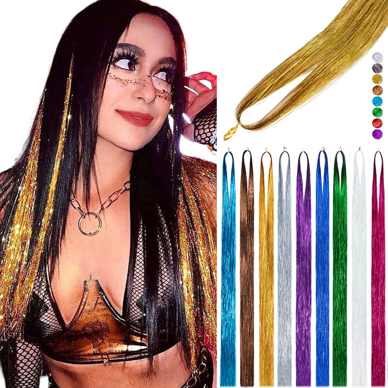 DIY Hairstyle Rainbow Fairy Hair Tinsel 47 Inch Glitter Tinsel Hair Accessories