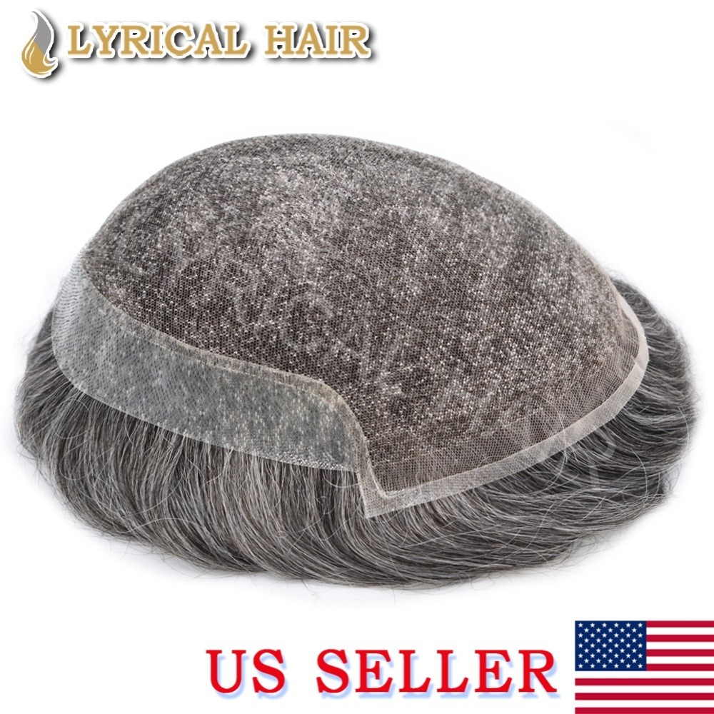 Lyrical Hair French Lace Front PU Base Mens Toupee Human Hair Natural Hairpiece