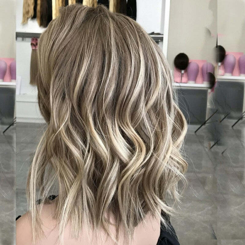 Ash Brown Honey Blonde Highlights Lace Frontal Balayage Wig for White Women