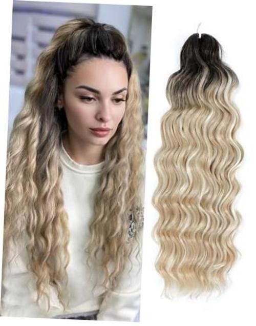 300g Curly Braiding Hair Ocean Wave Crochet Hair 20 Inch Ombre Blonde Balayage