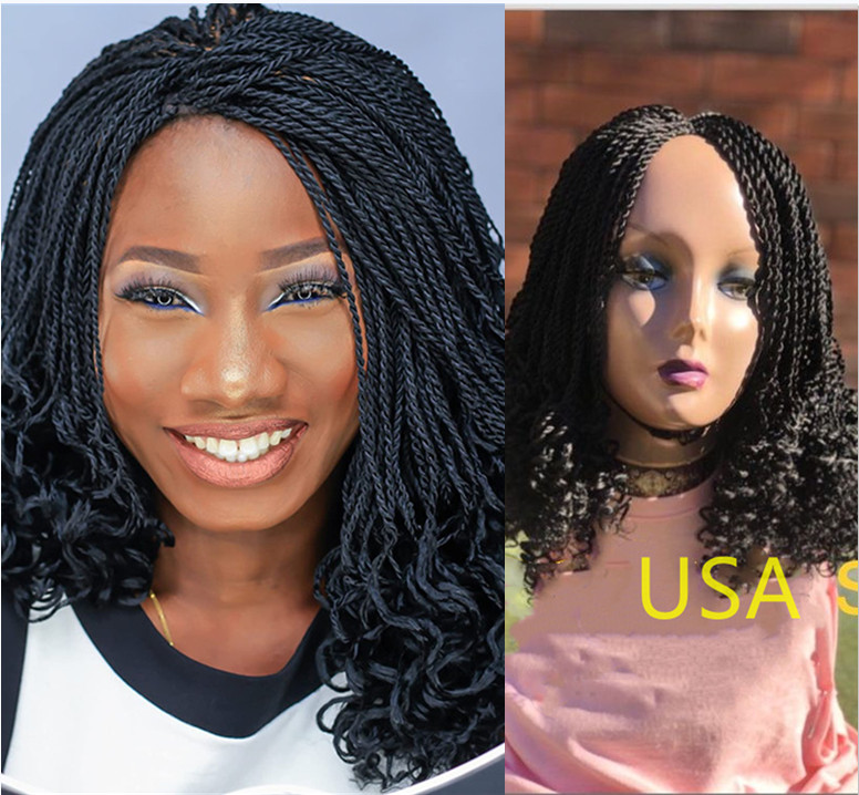 Short Bob Wig Braids Wig for Black Women withTwist Curly Braided Wigs None Lace