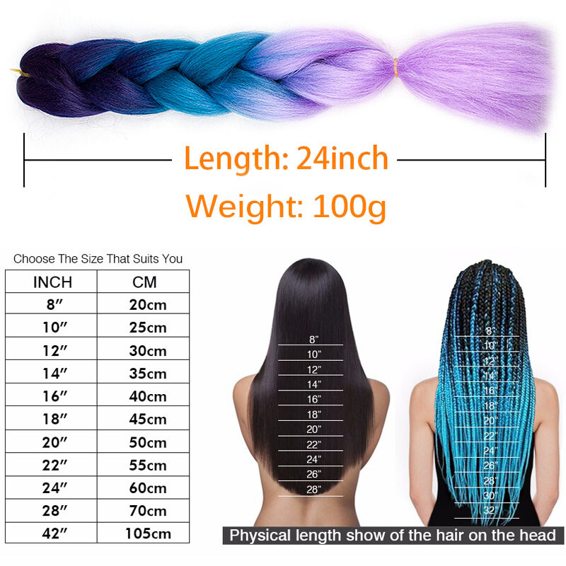 24” Real Thick Rainbow Braiding hair Straight Kanekelon Jumbo Hair Weaving Hair