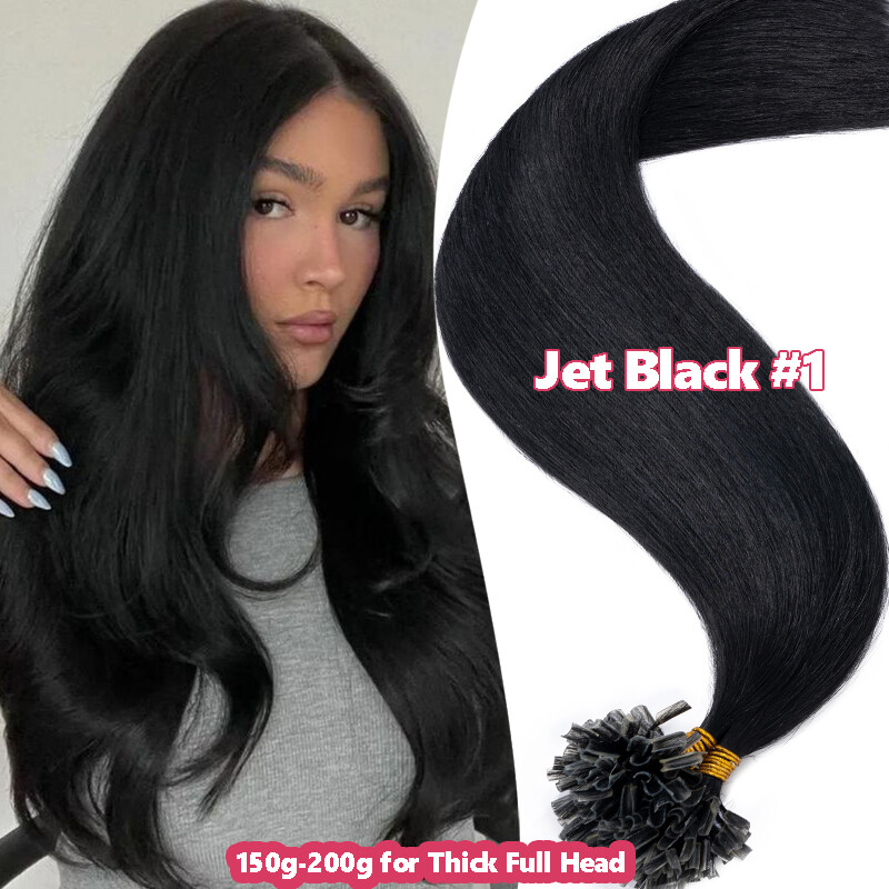 300Strands Nail U Tip Pre-Bonded Real Remy Human Hair Extensions Thick Russian