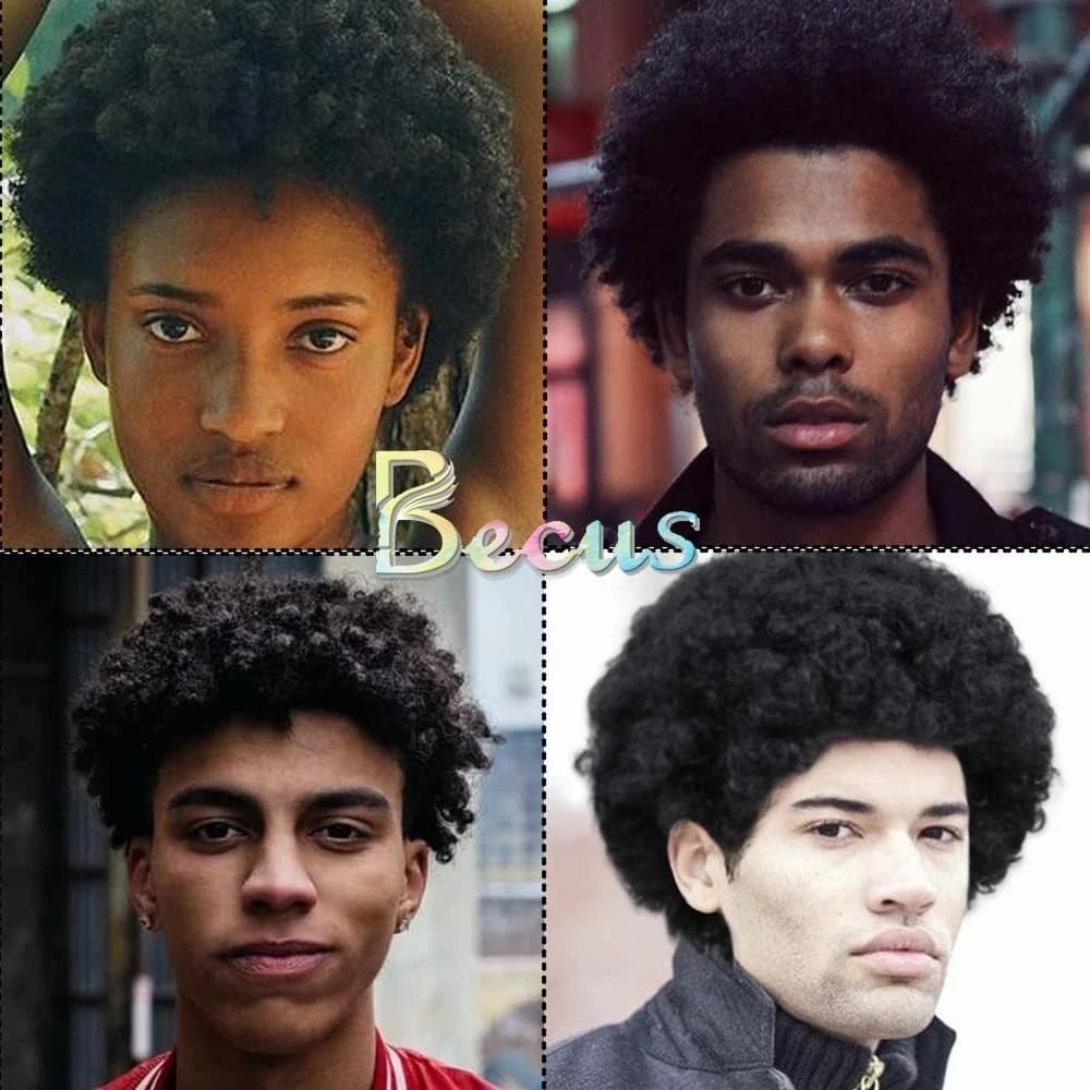 Short Afro Wig for Men – Natural Black Kinky Curly Style for Cosplay & Halloween