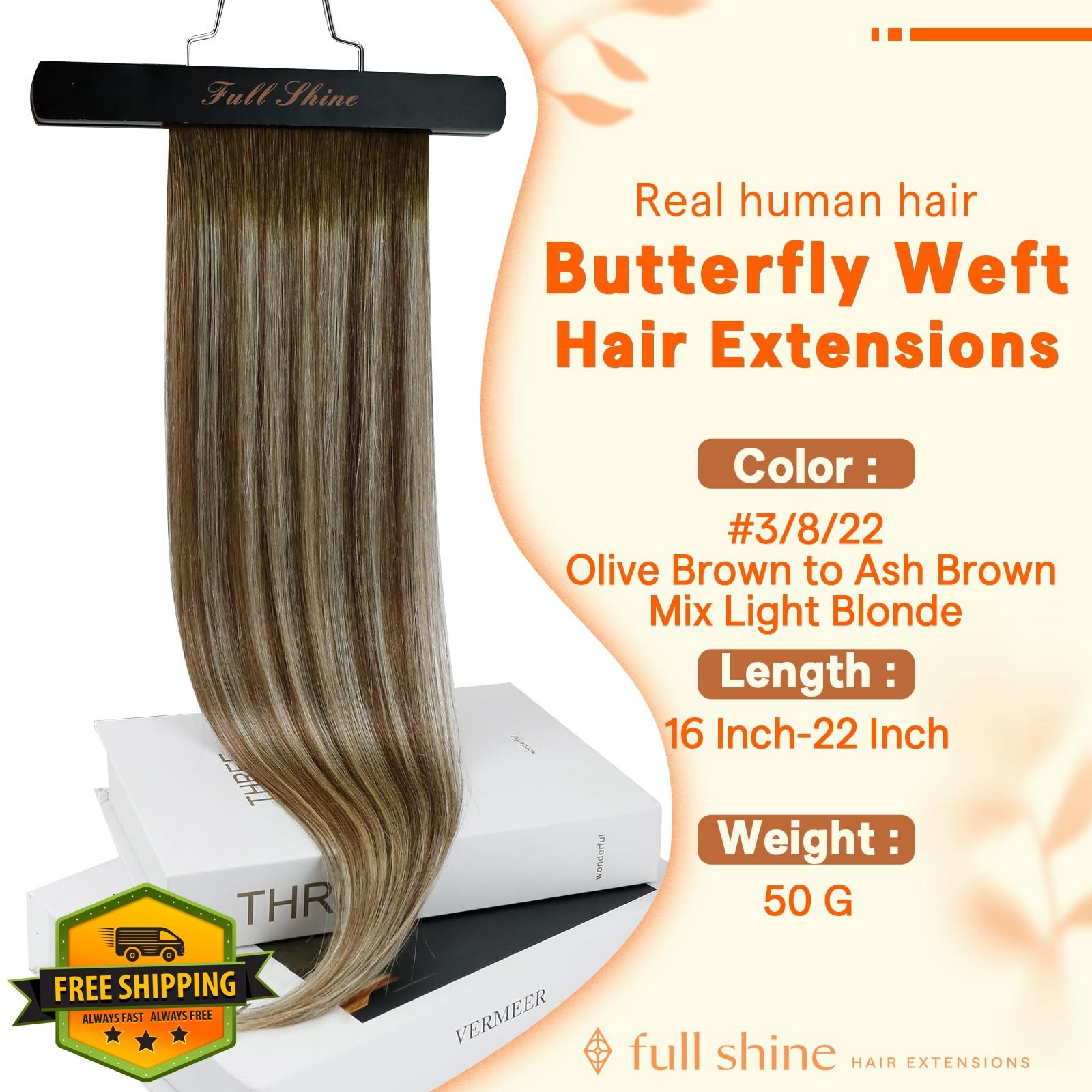 Full Shine 22″ Balayage Olive Brown Butterfly Weft Hair Extensions 50g