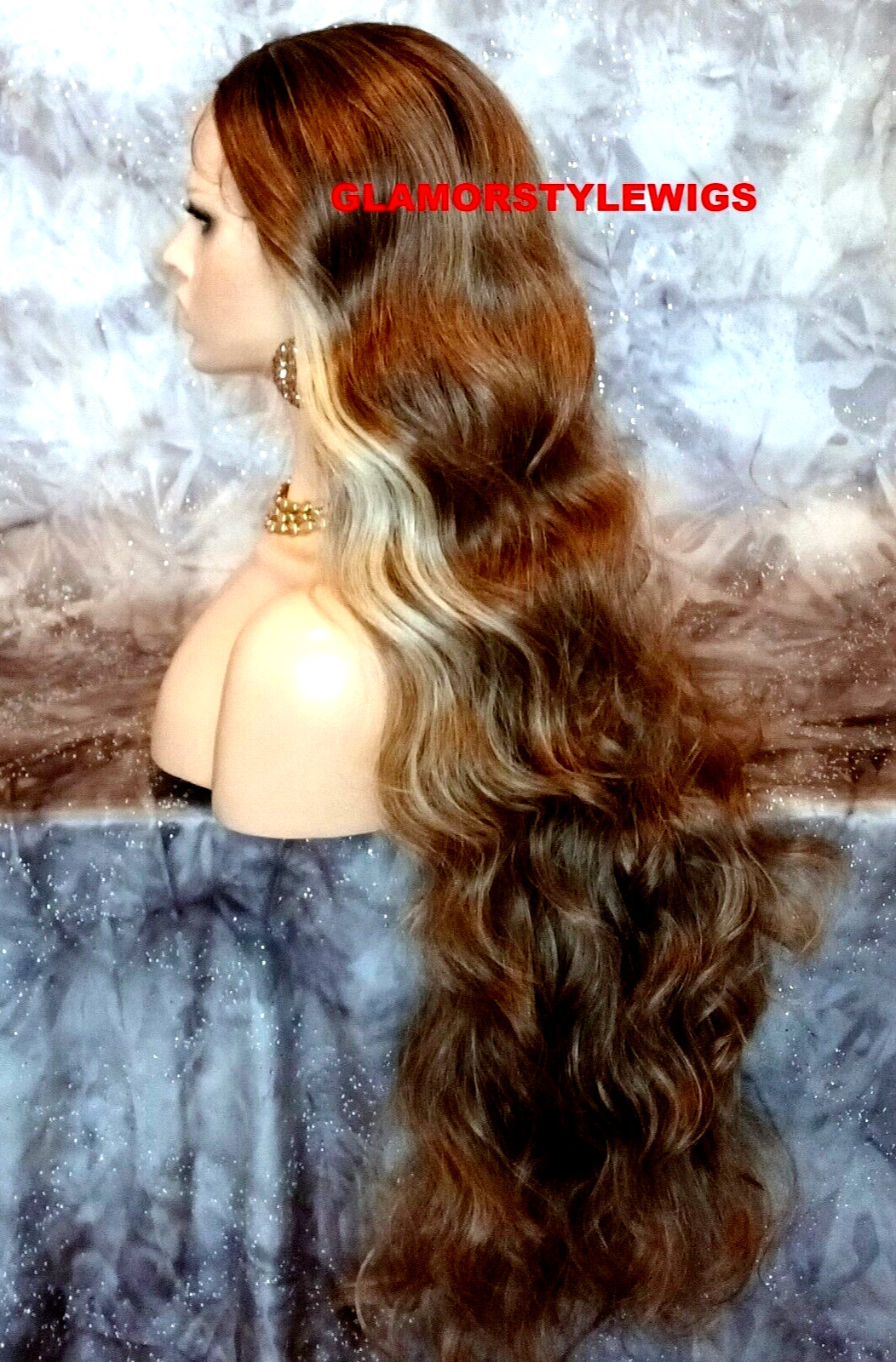 40” FREE PART LACE FRONT FULL WIG LONG WAVY LAYERED OMBRE BROWN BLONDE MIX NWT