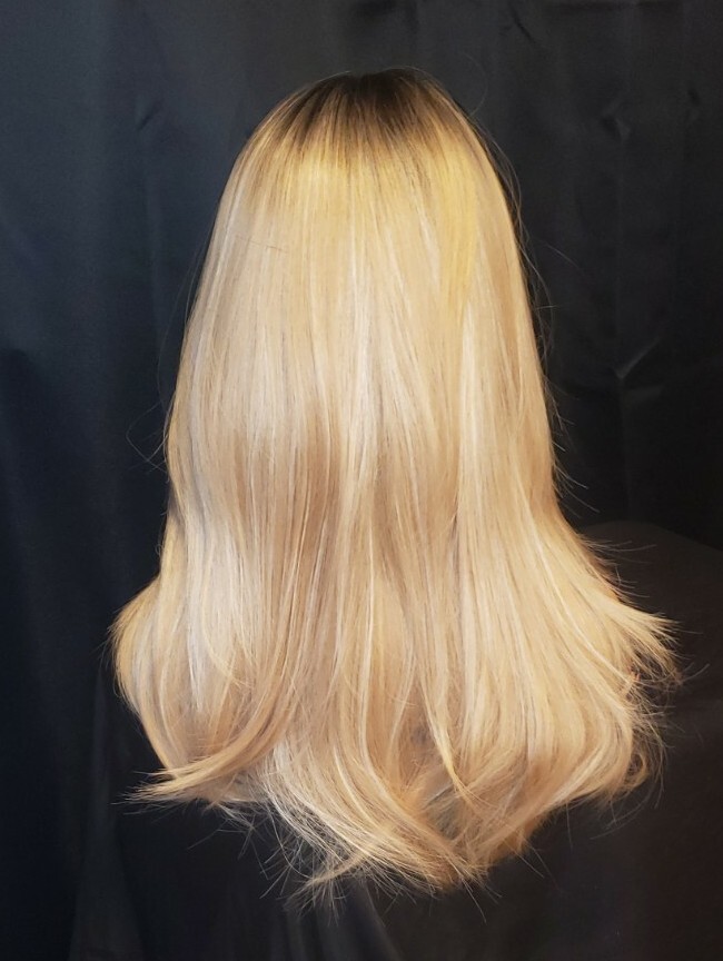 Light Blonde Brown Ombre Human Hair Blend Wig With Layers And Bangs