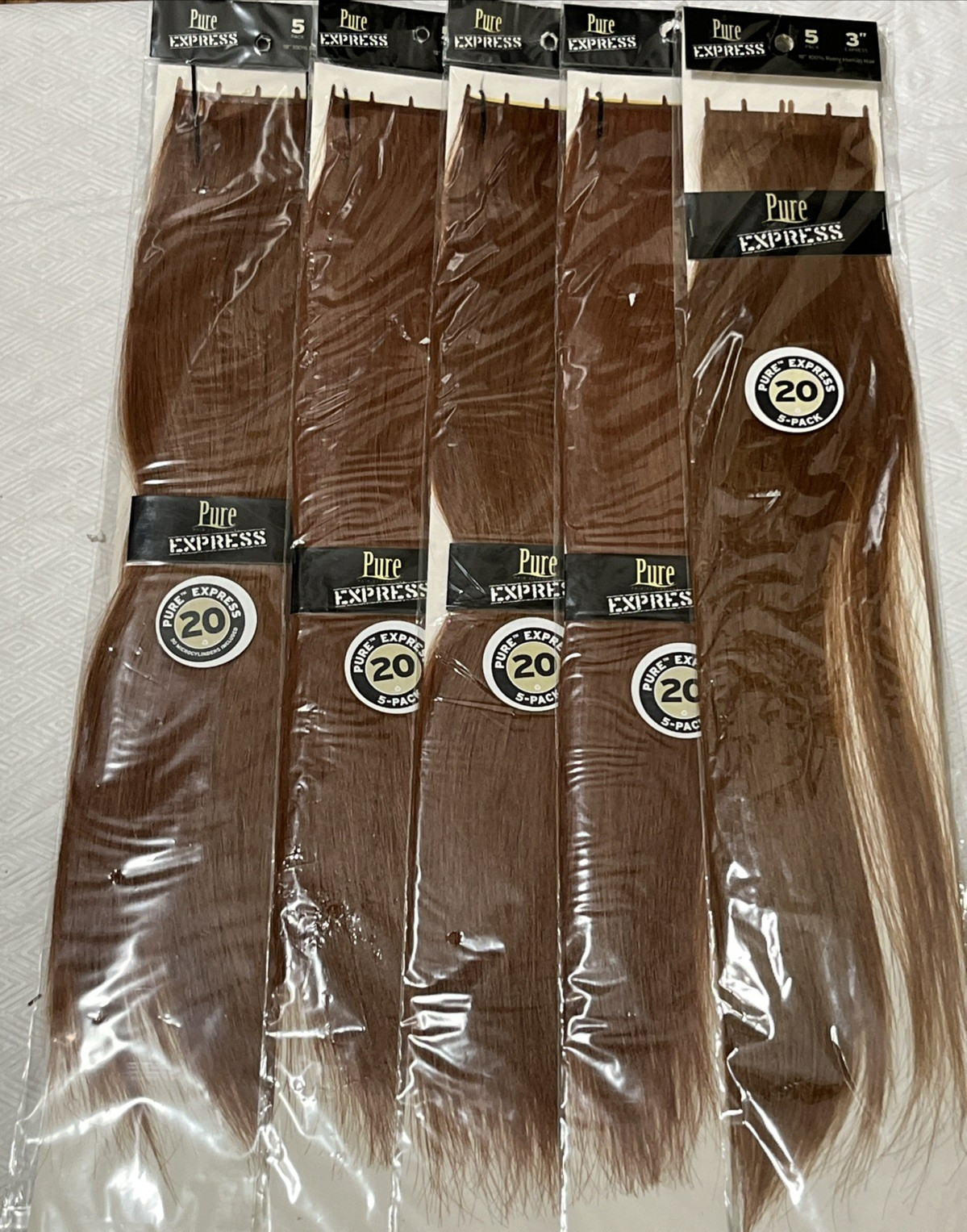 5 Pkgs Pure Express 5 Pack Extensions #20 Copper 18″ Remy Human Hair 3″ Express
