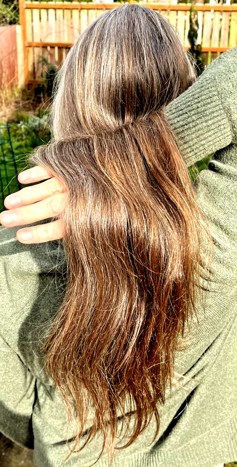 19-21 inches 3.1 oz. Virgin European Auburn Natural Gray Mix Human Hair Healthy!